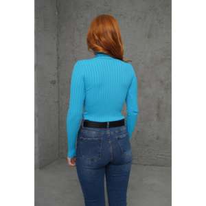 Pull en maille côtelé à col roulé turquoise pour femme - Vente en gros - Product Image 1