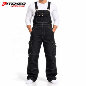 Custom <b>Mens</b> Denim Bib Overalls Washed Denim Utility Pockets <b>for</b> Fashion Brands Private Label Low MOQ - Product Image 1