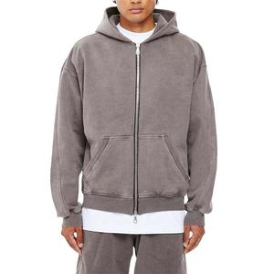 Sweat à capuche lavé vierge personnalisé de haute qualité Vintage Double fermeture éclair goutte épaule lavé à l'acide fermeture éclair jusqu'à sweats à capuche personnalisés pour hommes - Product Image 1