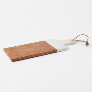 Plateau de service rond en bois avec manche en bois foncé et finition émaillée Planche décorative élégante pour servir des fruits et du fromage - Product Image 2