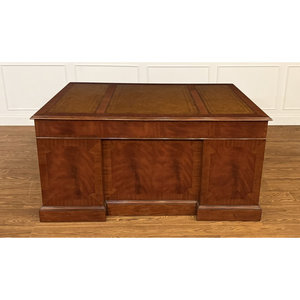 Mahogany Wood Executive <b>Desk</b> with Distressed Leather Top Rectangular Office <b>Desk</b> 1-Year Warranty - Product Image 2