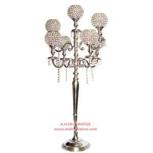 Candélabre à 9 bras enduit de poudre noire nouveau design fait à la main candélabre en métal décoratif de vente chaude avec cristal suspendu - Product Image 5