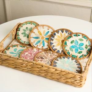 Articles chauds mélange de rotin nacre sous-verre ensemble pour tasse à café cuisine vaisselle tissé à la main tasse à thé tapis fabriqué au Vietnam - Product Image 6