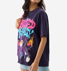 Camiseta de algodón de manga corta con cuello redondo y estampado personalizado para mujer, Camiseta holgada ajustada con diseño de hombros caídos, lona transpirable de estilo Hip Hop - Product Image 6
