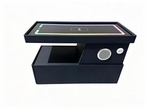 Mesita de Noche Moderna de Lujo Estilo Antiguo Multiusos con Carga Inalámbrica, Tapa de Cristal, Altavoz Bluetooth USB y Cajón de Almacenamiento - Product Image 1