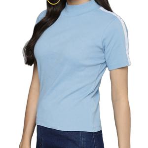 Camiseta de Cuello Redondo con Cuello Acanalado, de Secado Rápido, Cómoda, con Raya Lateral, Color Sólido, para Mujer, 2026 - Product Image 1