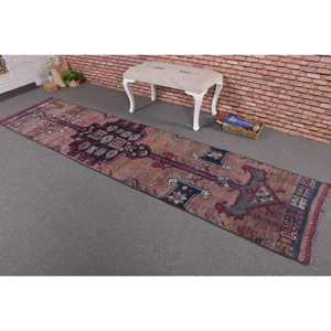 Tapis turc vintage, tapis Herki 2,6x10,9 pieds, tapis en laine à bordures rouges et bleues - Product Image 2