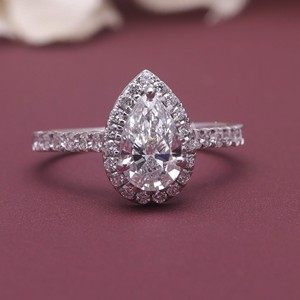 IGI Certified Lab Grown Pear Cut Diamond Halo <b>Engagement</b> <b>Ring</b> Solid 925 <b>Sterling</b> <b>Silver</b> Pear Shaped Diamond <b>Ring</b> - Product Image 1