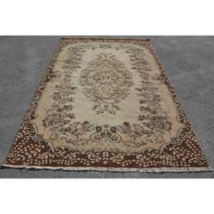 Vintage Turkish Rug, Large 5.8x9.2 ft (176x280 cm) Rug, <b>Brown</b> Southwestern <b>Wool</b> Rug - Product Image 1
