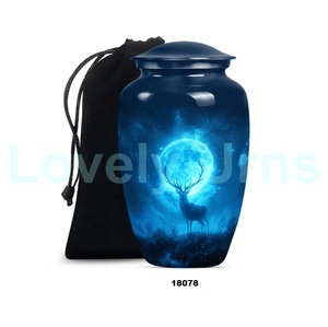 โกศสำหรับใส่เถ้ากระดูกมนุษย์ลายกวางอะลูมิเนียมสีน้ำเงินเข้มขนาดใหญ่พร้อมถุงกำมะหยี่ฟรี - Product Image 3