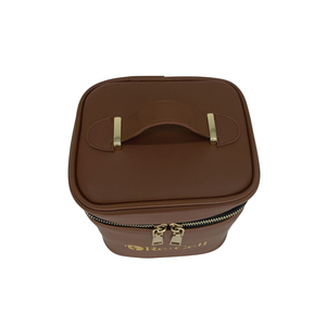 Neceser de viaje con logotipo personalizado, color marrón claro, PU, con cremallera - Product Image 3