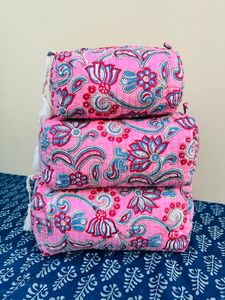 Quilted Indian block Print Large Toiletry Bag, Quilted Cotton Waterproof Toiletry <b>Pouch</b> | Block Print <b>Make</b> <b>Up</b> Bag | Cosmetic Bag - Product Image 4