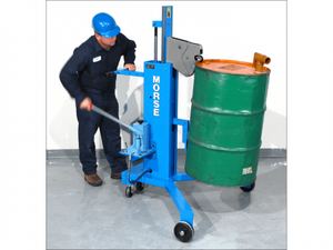 Chariot palettiseur hydraulique en métal pour fûts de 55 gallons, capacité 550 lb, avec pieds réglables et roulettes pivotantes à frein - Product Image 3