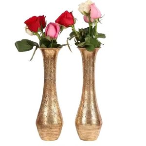 Glossy Antique Gold <b>Ribbed</b> Brass Flower <b>Vase</b> for Home and Office Desktop Decorative Accent Metal Flower <b>Vases</b> - Product Image 2