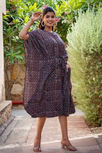 High Quality Indian Handmade Cotton Long Kaftan Luxury Print Women Beach Wear Casual Kaftan Maxi Button Wholesale Tie-Dye - Product Image 3