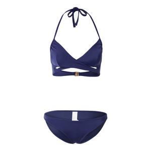 Conjunto de Bikini de Moda para Mujer, Venta al por Mayor, Logotipo Personalizado, Top Halter con Push-Up Sexy en la Parte Delantera, Cintura Alta, Secado Rápido, Azul Oscuro - Product Image 3