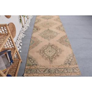 Vintage Turkish <b>Runner</b> <b>Rug</b> 3.3x12.6 ft, Beige Solid <b>Rug</b> Wool - Product Image 1