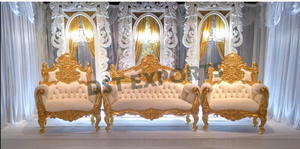 Muebles de recepción de boda tradicionales FIJI último diseñador boda sofá de madera elegante boda blanco dorado sofá con sillas - Product Image 5