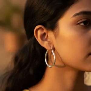 Boucles d'oreilles créoles en argent 925 taille princesse pour femmes, tendance religieuse, port quotidien, plaqué rhodium, or 14 carats, bijoux huggie - Product Image 1