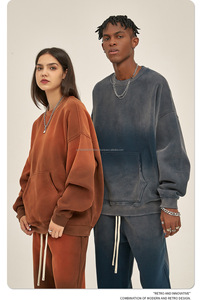 Sweat-shirt ample de haute qualité, poids lourd, 360 g/m², effet vieilli, uni, vintage, délavé à l'acide, col rond, sweat-shirts et survêtements pour hommes - Product Image 6