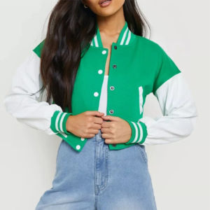 แจ็กเก็ตสตรีผ้าฝ้ายย้อมสีเสื้อแจ็คเก็ตเบสบอลมีกระดุมปักลาย - Product Image 4