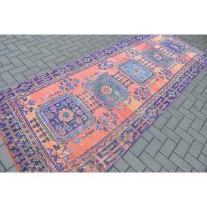 พรมวินเทจ ขนาด 4.1x11.1 ฟุต พรมตุรกี สีแดงน้ำเงินลายจุด พรมขนสัตว์ - Product Image 2
