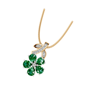 จี้พลอยสีทองรูปดอกไม้สีมรกตที่มีเสน่ห์พร้อมด้วยดีไซน์ใบประดับเพชรธรรมชาติที่สลับซับซ้อนในโลหะมีค่าชั้นดี - Product Image 4