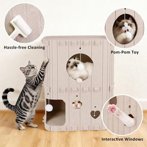Acogedora Casa para Gatos de Tela de 2 Pisos, Grande para Interiores, 18.50\"x14.56\"x23.6\", con Túnel de Fieltro y Escondite para Varios Gatos - Product Image 6