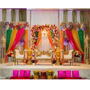 다채로운 멘디 이브 무대 장식 아이디어 및 소품 아라비아 결혼식 숙녀 Sangeet 장식 이슬람 웨딩 팔찌 행사