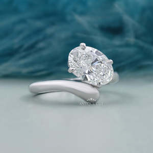 IGI Certified Women's White Gold Engagement <b>Ring</b> Bypass Design Oval Cut Solitaire <b>Diamond</b> <b>Rings</b> Collection - Product Image 2
