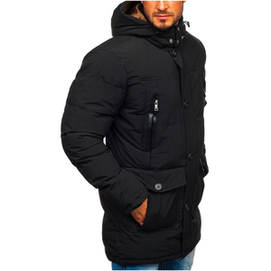 Parka acolchada con capucha para hombre, abrigo de invierno con cierre de botón y cremallera, múltiples bolsillos y elegante ajuste cálido - Product Image 4