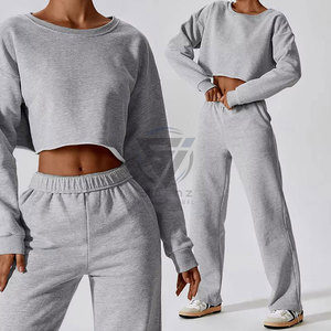 Women's Eco-Friendly Breathable Vintage Style Two-Piece Tracksuit Set <b>Zip</b>-<b>Up</b> <b>Jacket</b> Flared Pants Spandex/Cotton Fleece Lining - Product Image 1