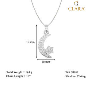 สร้อยคอจี้รูปพระจันทร์และดวงดาวเงินแท้ 925 ยี่ห้อ CLARA พร้อมสร้อยเชือกชุบทอง 18K สำหรับของขวัญงานหมั้น งานแต่งงาน และงานปาร์ตี้ - Product Image 4