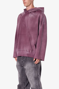 Custom Sun Faded Wash precio al por mayor de alta calidad 500gsm de peso pesado de gran tamaño en blanco de manga larga transpirable sudaderas con capucha - Product Image 5