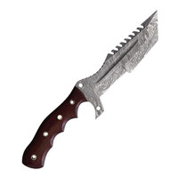 Couteau de chasse professionnel artisanal en acier Damas, lame dentelée, pointe tombante, manche robuste, utilitaire extérieur, camping, combat