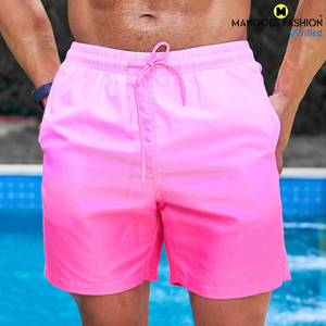Short de plage de couleur dégradée grande taille pour homme rose uni avec cordon de serrage avec poche arrière confort non extensible - Product Image 3
