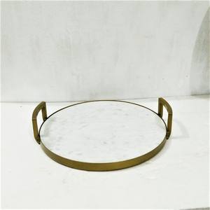 Wholesale Deluxe Hotel Vanity Decorative <b>Tray</b> New Style White Marble Wood Copper Iron Platter Serving Jewelry on Metal Material - Product Image 5