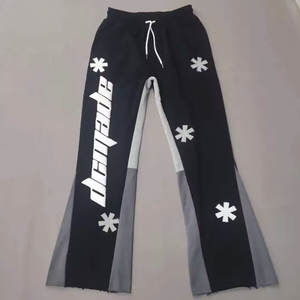 Custom Manufacturer Logo Jogger Pants Plus Size Men Acid Wash <b>Shaded</b> Embroidery High Split Stack Flare Drawstring Sweatpants - Product Image 3