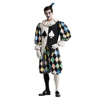Costume de Clown Harlequin Pierrot Coloré pour Hommes, Motif Pique et Diamant, en Polyester, Style Années 70, Vintage, pour Adultes, Halloween, Cirque