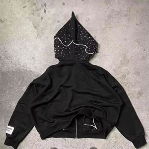 Parche desgastado personalizado bordado Vintage apliques 500gsm Sudadera con capucha recortada piedra ácido lavado Sudadera con capucha hombres - Product Image 4