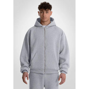OEM sur mesure de haute qualité 100% coton polaire tissu mélange gris couleur hommes sweat à capuche sérigraphie fermeture éclair à capuche pour hommes - Product Image 1