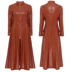 เสื้อโค้ทหนังมีสไตล์สำหรับผู้หญิงเสื้อโค้ทเทรนช์โค้ทคอตั้งมีซิปยาวถึงข้อเท้า - Product Image 5