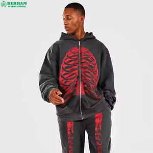High Quality Eco-Friendly Breathable Zipper Hoodie Heavyweight Streetwear Acid Washed Sweat Suit Set Vintage Tracksuit - Product Image 6