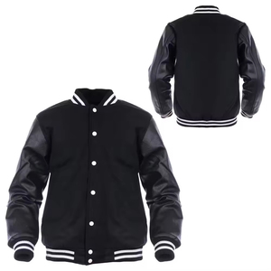 Veste universitaire streetwear élégante personnalisée |   Veste de baseball avec logo brodé |   Manteau d'hiver en laine avec manches en cuir - Product Image 4