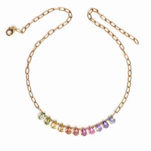 Collar de Lujo de Oro Sólido de 14k con Zafiro Arcoíris Multicolor y Cadena de Eslabones de Piedras Preciosas Naturales para Mujer, OEM - Product Image 4