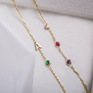 Pulsera Personalizada con Letra y Piedra <span class=keywords><strong>de</strong></span> Nacimiento Chapada en Oro, Cadena Informal/Deportiva <span class=keywords><strong>de</strong></span> <span class=keywords><strong>Acero</strong></span> <span class=keywords><strong>Inoxidable</strong></span> para Mamá, Regalo Perfecto para Aniversario <span class=keywords><strong>HOYA</strong></span> - Product Image 4