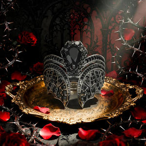 Ensemble de bagues de fiançailles Jeulia en platine plaqué rhodium noir, motif chauve-souris et cercueil - Product Image 4
