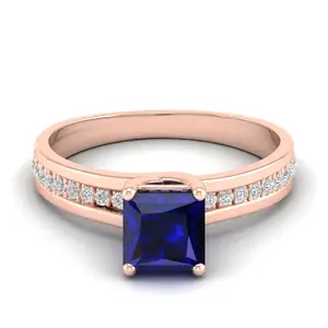 특별한 발톱 공주 컷 다이아몬드 반지 사파이어 보석 고급 보석 반지 14K 솔리드 로즈 골드 약혼 반지