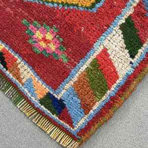 3.4x10.1 ft Turkish Rug, Vintage <b>Runner</b> Rug, <b>Red</b> Blue Striped Wool Rug - Product Image 4