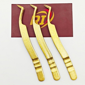 Pinzas de extensión de pestañas de precisión para Artista de pestañas, acero inoxidable, Color dorado, volumen de arranque de 45 grados, pinzas en forma de L - Product Image 4
